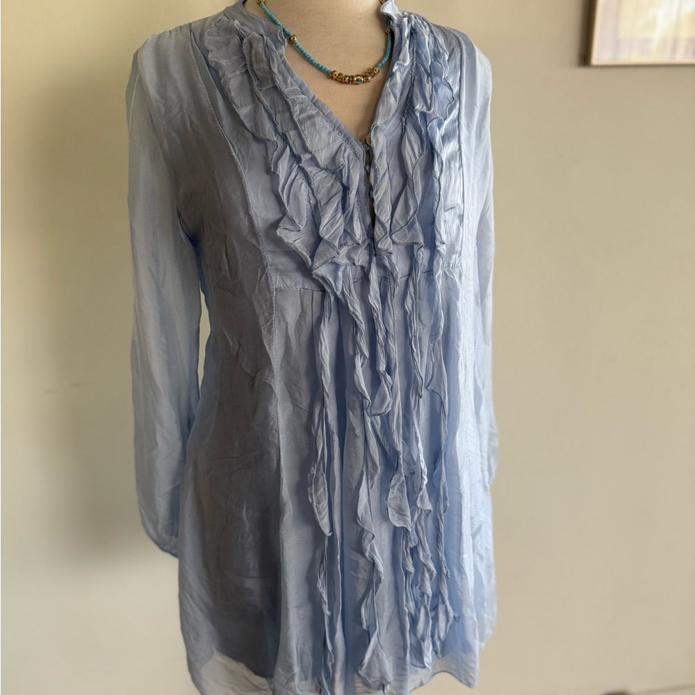 Light Blue Ruffled Women's Top